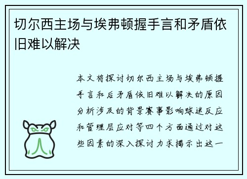 切尔西主场与埃弗顿握手言和矛盾依旧难以解决
