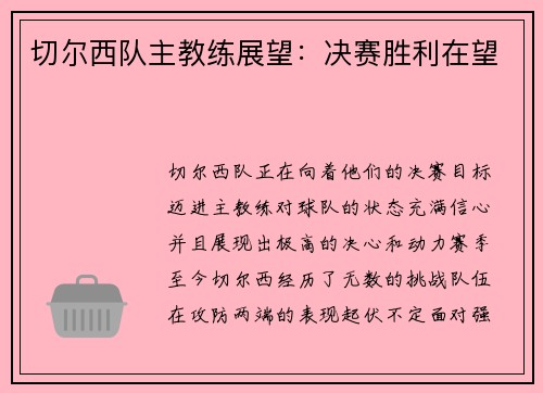 切尔西队主教练展望：决赛胜利在望