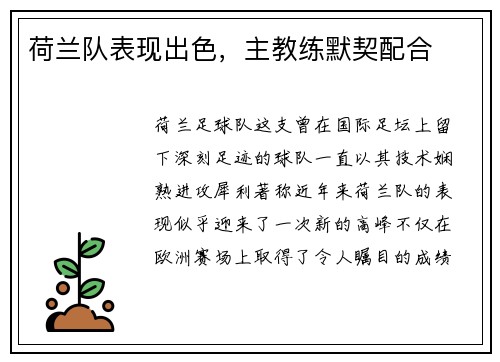 荷兰队表现出色，主教练默契配合